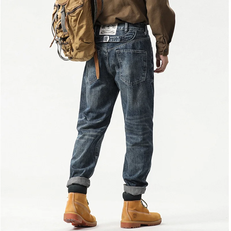 Streetwear Men 2022 New Pattern Recreational Vintage Broad Leg Blue Jeans Straight Cylinder Large  Loose Trousers Autumn Female