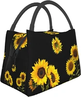 sunflower black thermal lunch bag men women lunch box portable waterproof insulated tote bags reusable bento bag for travel work