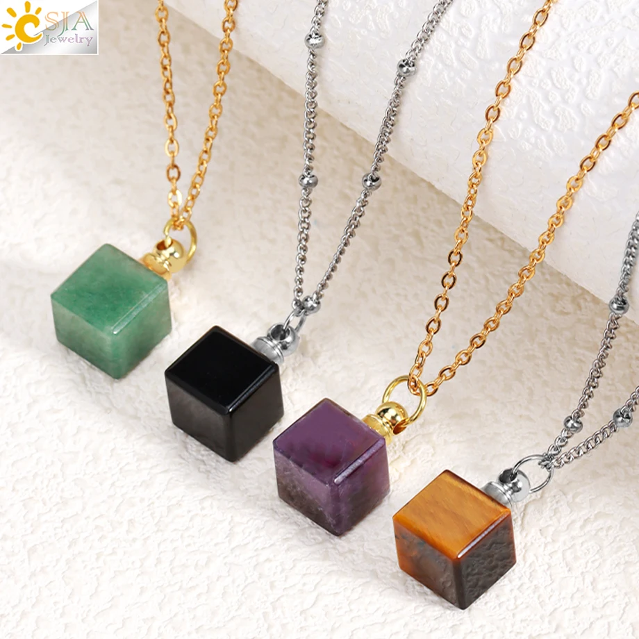 Ожерелье CSJA из натурального камня в форме духов квадратная подвеска кубика