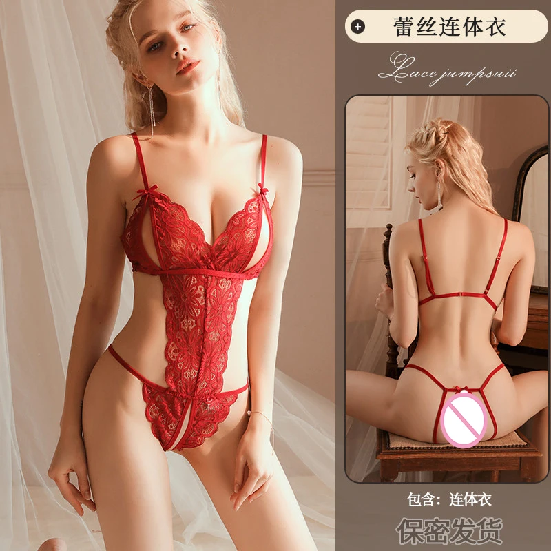 

Woman Underwear Bodysuit Babydoll Transparent Deep V Lace Open Crotch Lingerie Set Teddy Sleepwear Sexy Pajamas Erotic Costume