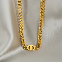 double d letter necklace punk stainless steel cuban thick chain hip hop mens and womens gold necklace jewelry