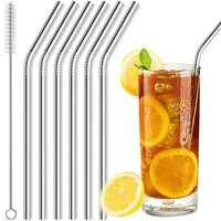 reusable drinking straw metal straws 304 stainless steel straws set with brush bar cocktail straw milk party bar accessories