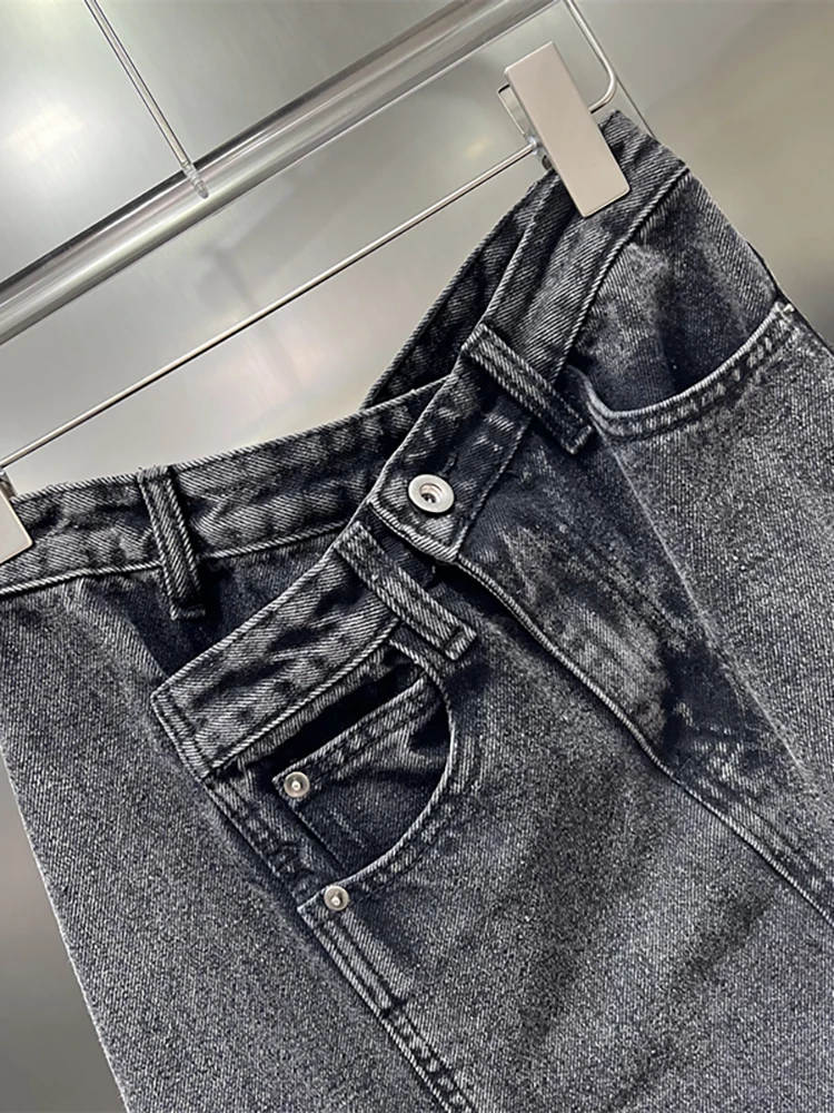 Женская джинсовая юбка с высокой талией DEAT асимметричная одношаговая черная