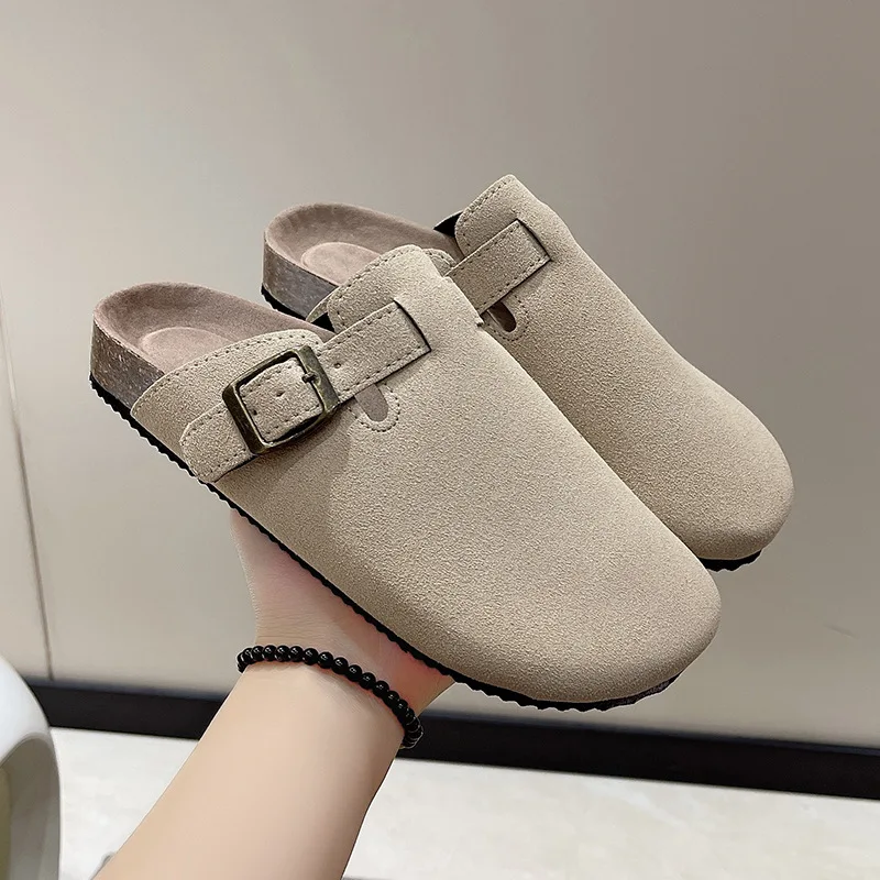 

35-45 Large Baotou Slippers Women Couples Cork Slippers Man No Heel Casual Half Slippers Flat Women Shoes