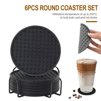 6pcs coaster cup round matspads10cm coasters with holder rack coffee cup mat dishwasher safe placemat desktop protector pad