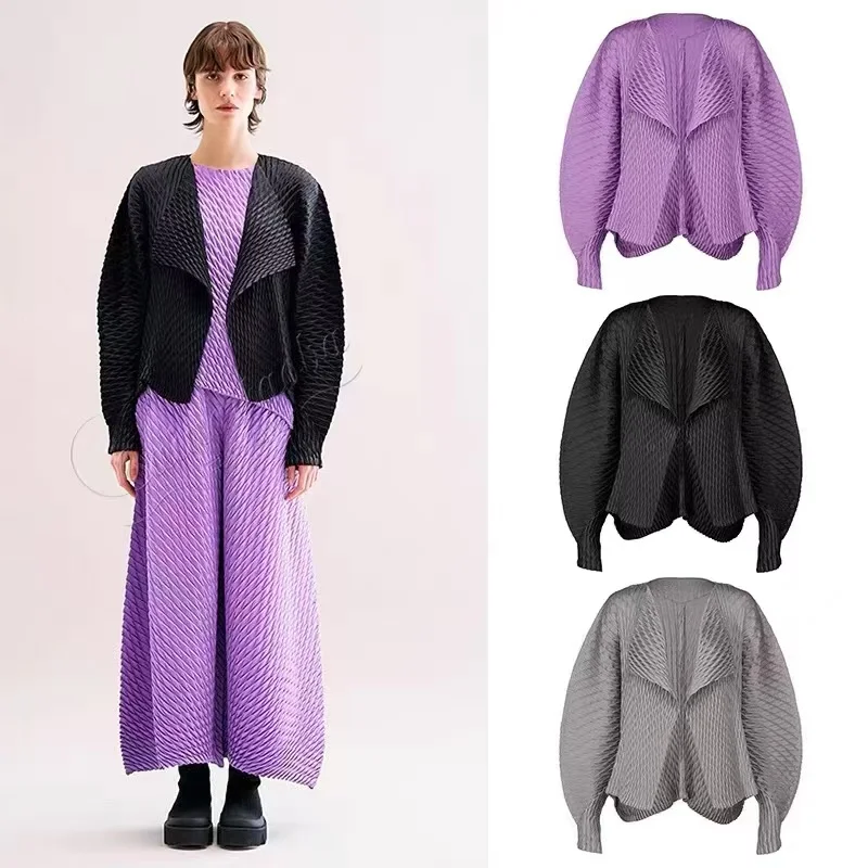 Фото Плиссированная однотонная куртка Miyake, новинка весны 2024, повседневные свободные топы большого размера с большой чешуей дракона №1