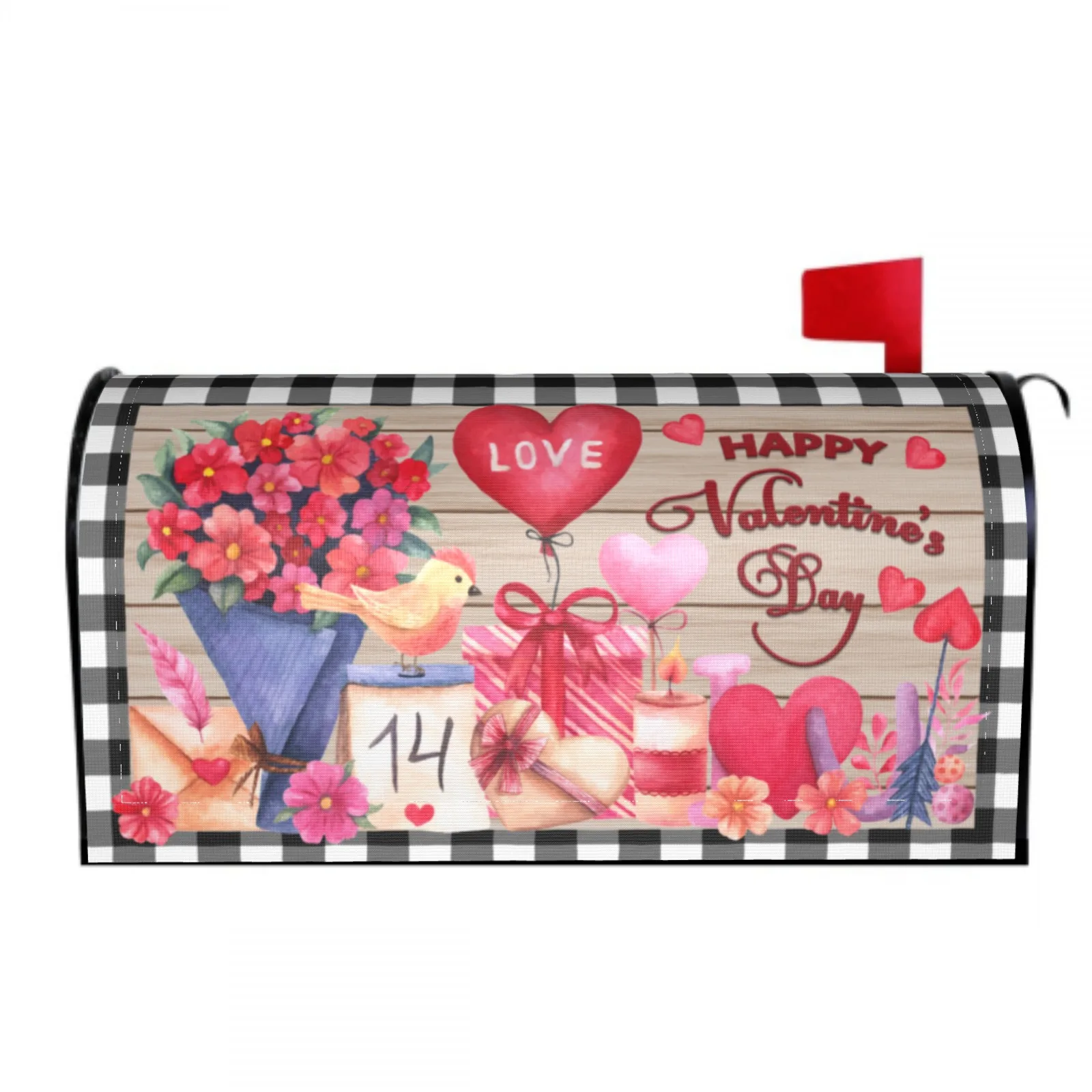 

Valentine Day Wooden Plank Design Post Box Cover Wrap Decoration Garden Outdoor