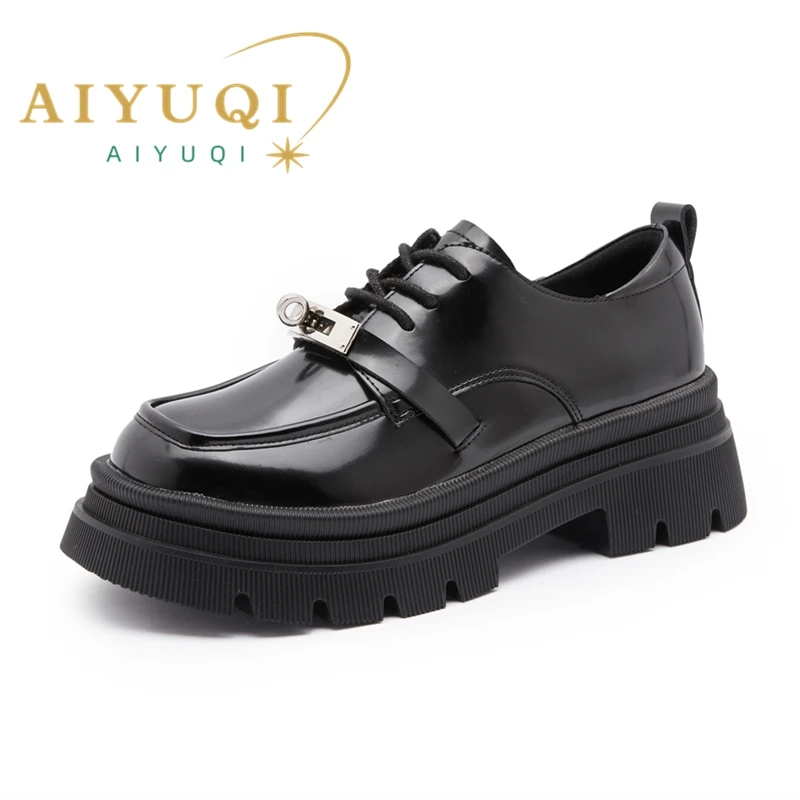 AIYUQI Loafer Shoes For Women 2023 New Locking Genuine Leather Women Shoes British Style Platform Uniform Shoes For Women