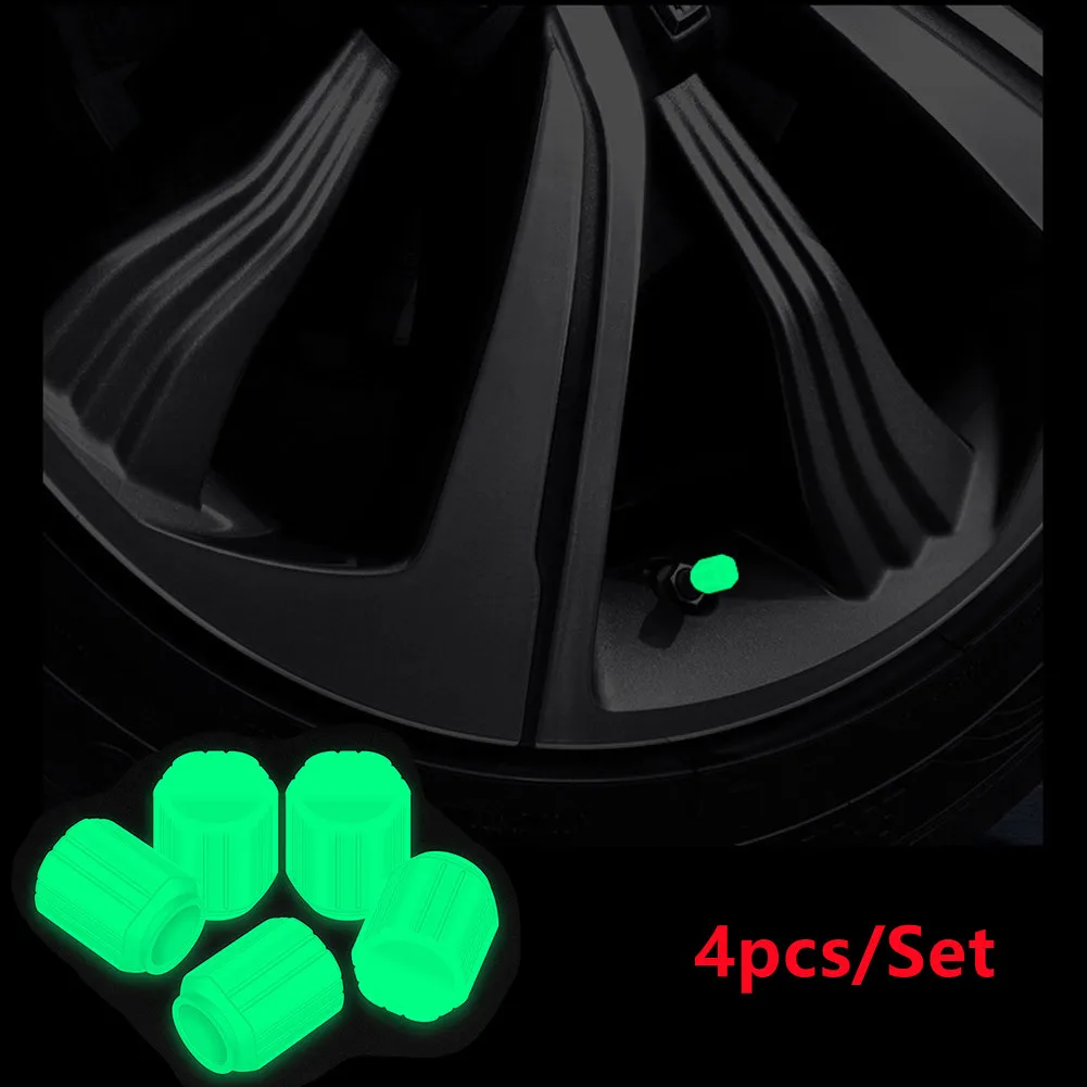 4PCS Universal Luminous Valve Caps Fluorescent Green Night Glowing Car Motorcycle Bicycle Wheel Styling Tyre Hub Luminous Cap images - 6