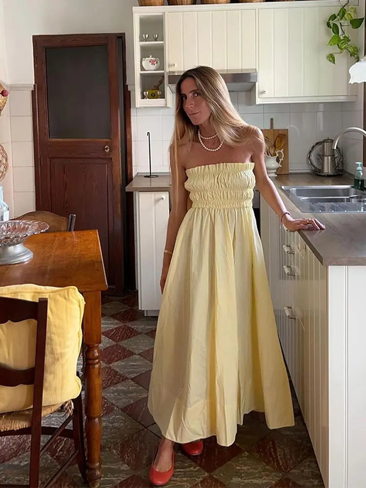 Эластичное Плиссированное длинное платье без бретелек для женщин сексуальное