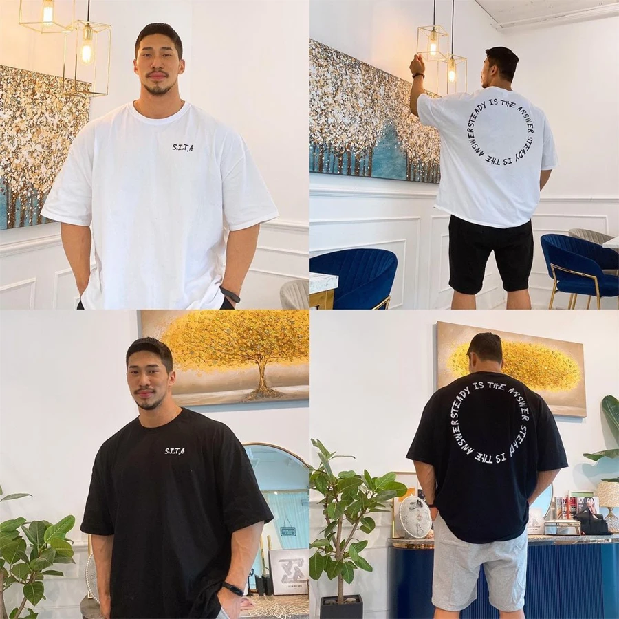 

Мужская хлопковая Однотонная футболка, свободная модная футболка оверсайз с коротким рукавом, уличная одежда, спортивная футболка