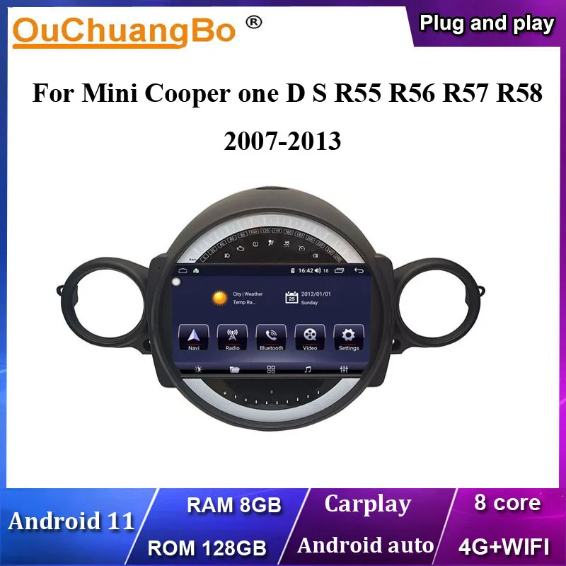 Ouchuangbo 4G Android 11 автомобильный радиоприемник GPS стерео для Mini Cooper one S R55 R56 R57 R58 с 8