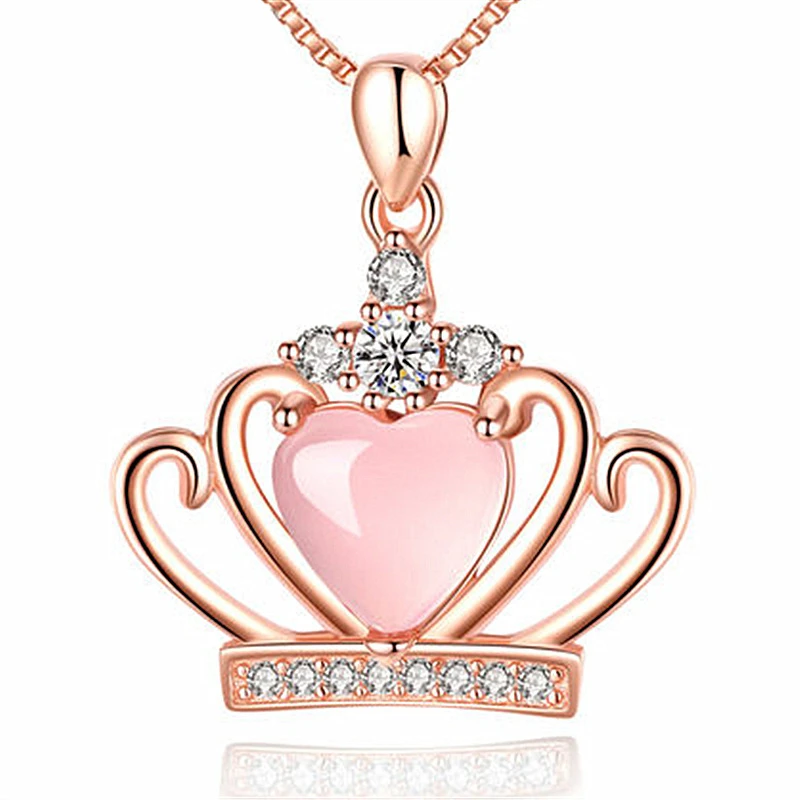 

Top Quality RoseGold Color Women Necklace Cute Hibiscus Stone Crown Pendant Necklaces For Women Anniversary Party Jewelry Gifts