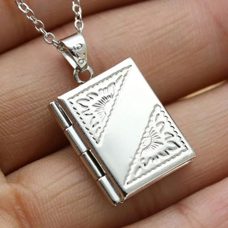 

Fashion Silver Color Scripture Box Pendant Necklace for Men Women Anniversary Jewelry Good Lucky Amulet Necklace Gifts