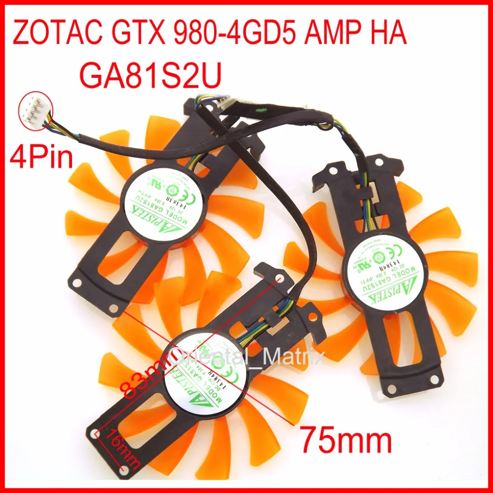 Фото 3 шт./лот GA81S2U 12V 0.38A 40*40*40 мм 4-контактный вентилятор охлаждения для видеокарты ZOTAC GTX 980-4GD5 AMP HA №1
