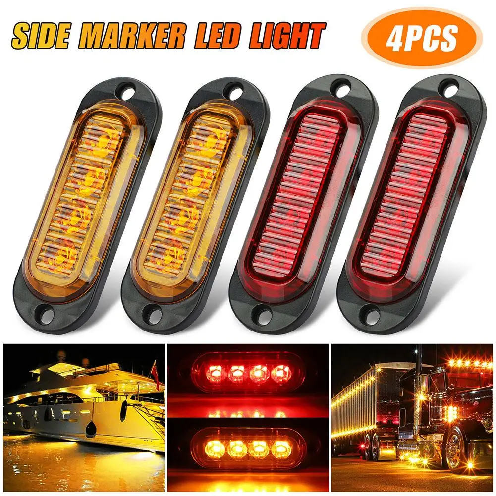 

4 Pcs Amber Red 4led Side Marker Clearance Light 12-24v Waterproof Lens Lamp Modified Accessories For Truck Trailer Rv