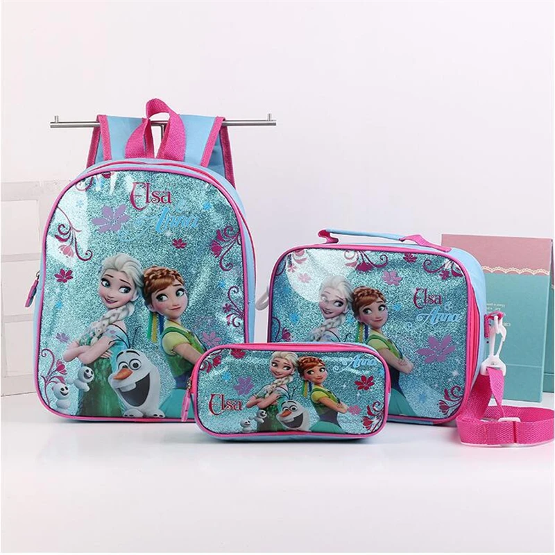Disney girls frozen backpack lunch Elsa bag pencil cartoon c