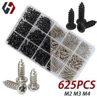 750625pcs phillips round head tapping microtech screw set black304 stainless steel m2m3m4 hardware pc case laptop motherboards