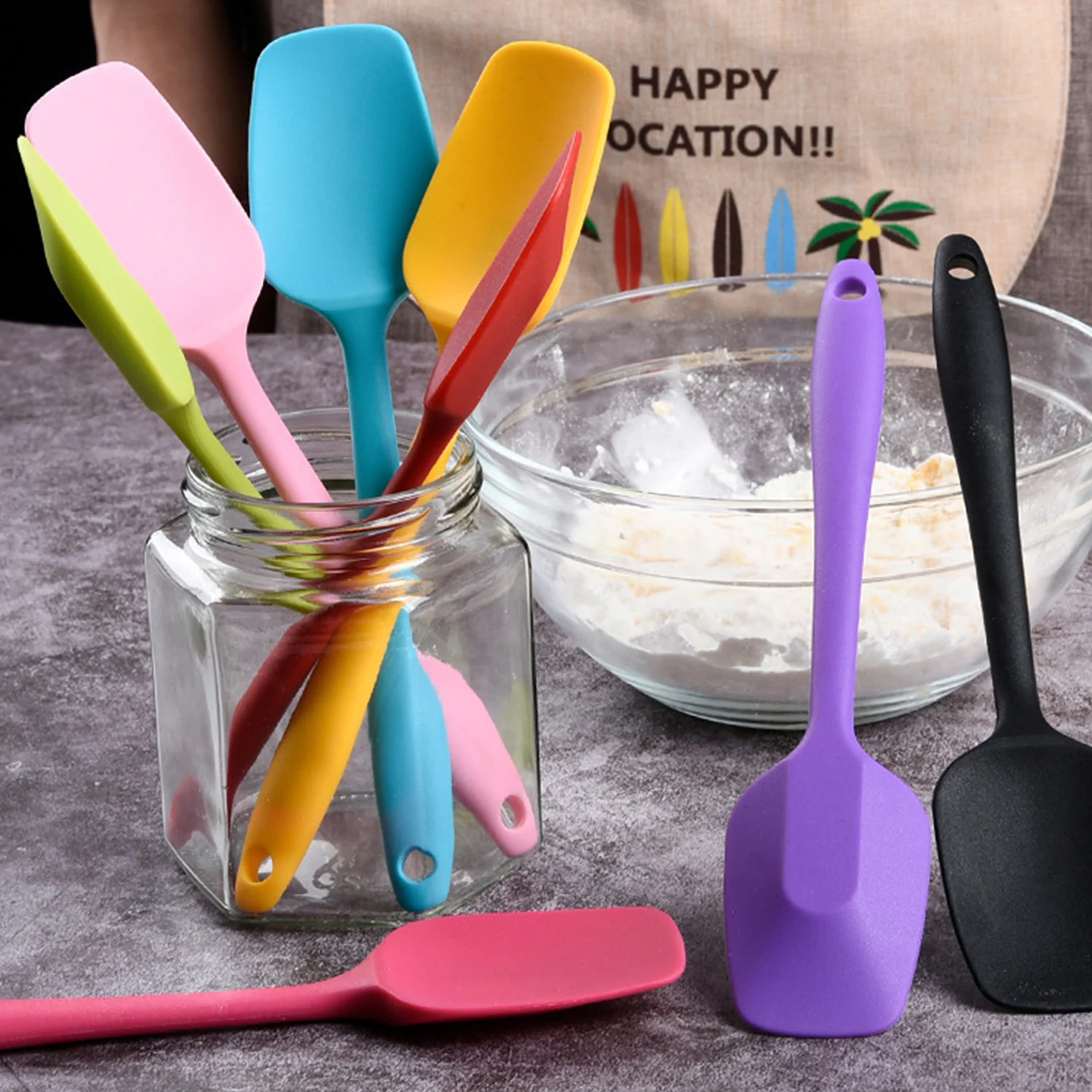 

1Pcs Cream Baking Scraper Non-stick Silicone Spatula Kitchen Pastry Blenders Salad Cake Mixer Butter Batter Pies Cooking Tools