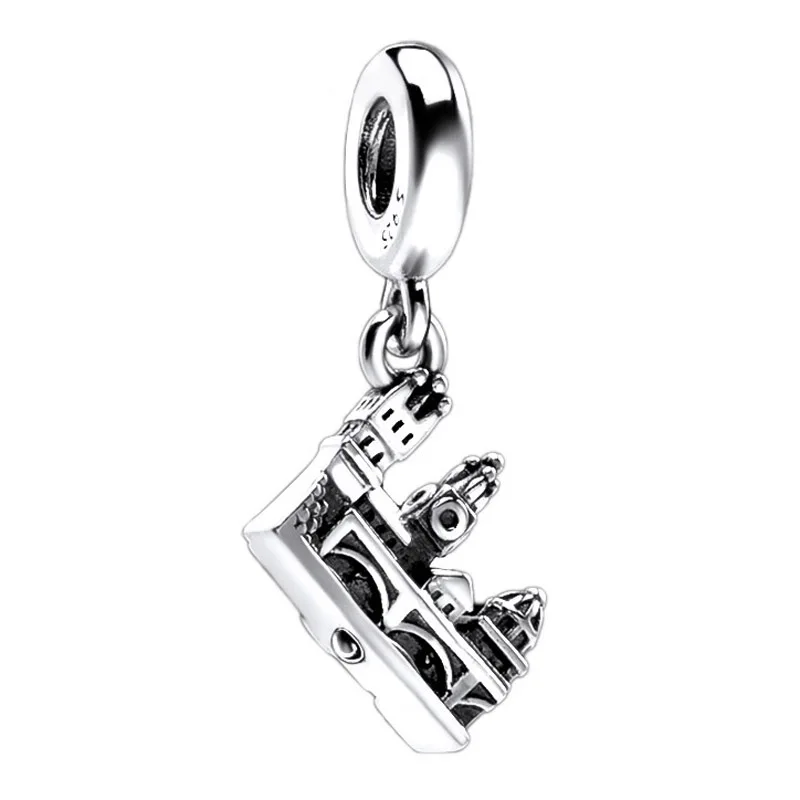 

Top Quality S925 Sterling Silver Bead Prague Castle Dangle Charm Fit Women Bracelet Bangle DIY Jewelry Gift
