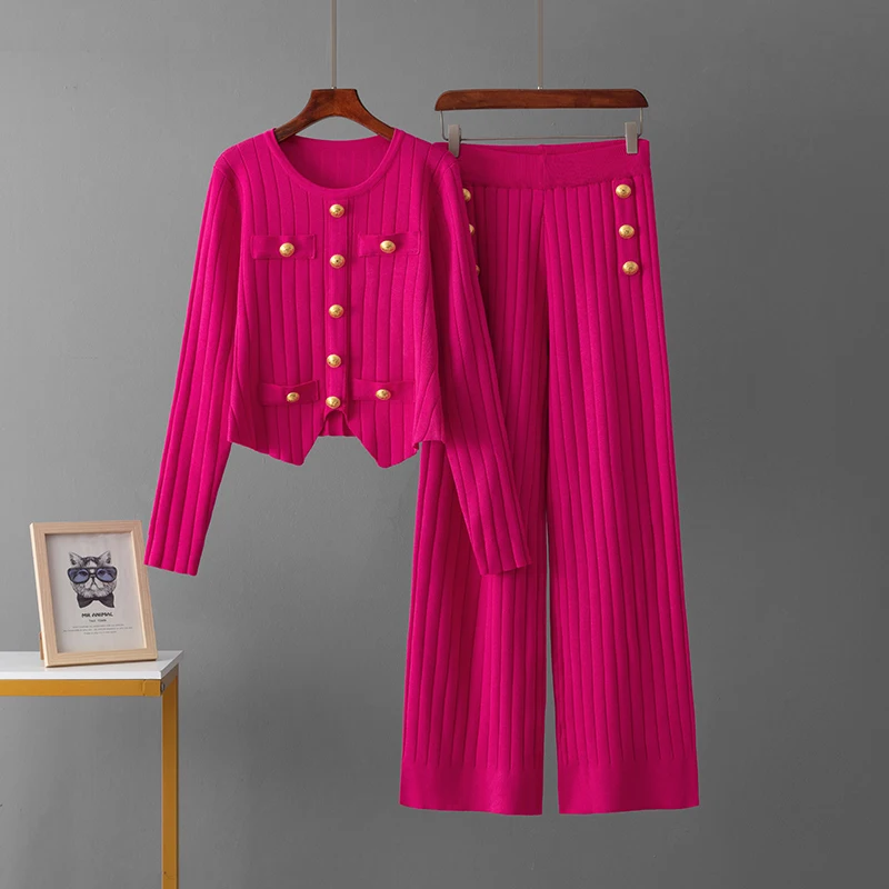 Женский Повседневный Вязаный Комплект Из Двух Предметов Свитер HLBCBG С Пуговицами