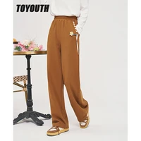 toyouth women sweatpants 2022 autumn straight wide leg trousers brown black removable flower casual streetwear sport pants
