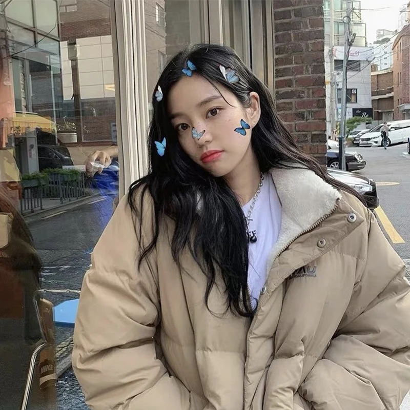 

Womens Khaki Reversible Female Puffer Cotton Down Jackets Thickening Warm Padded Jacket Outwear Winter Baggy Comfortable Coat