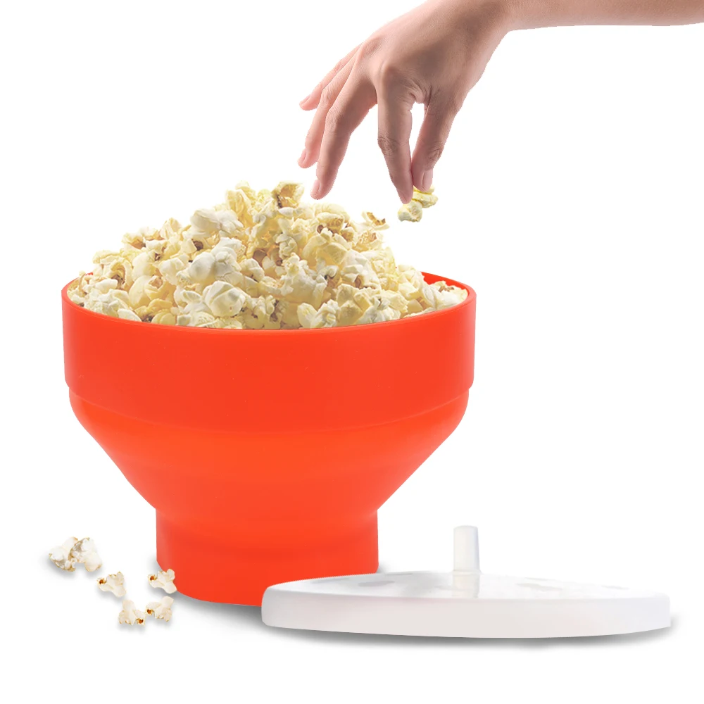 

Microwave Popcorn Bowl Bucket Foldable DIY with Lid Chips Fruit Dish High Quality Kitchen Easy Tools Silicone Popcorn Maker