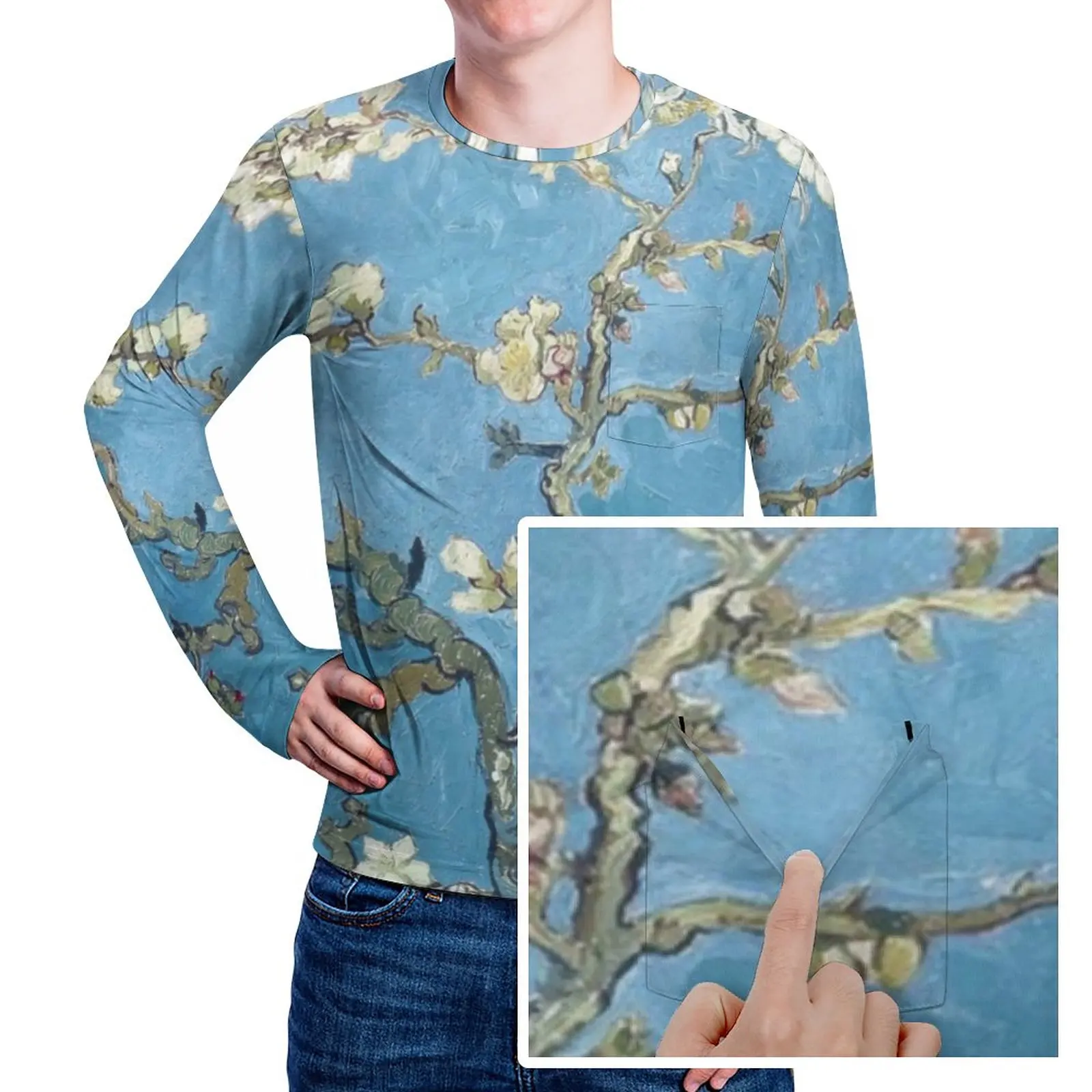 

Мужская футболка с изображением ветвей миндаля, цветов, Винсента Ван Гога, новинка, Повседневная футболка с рисунком, забавный большой пода...