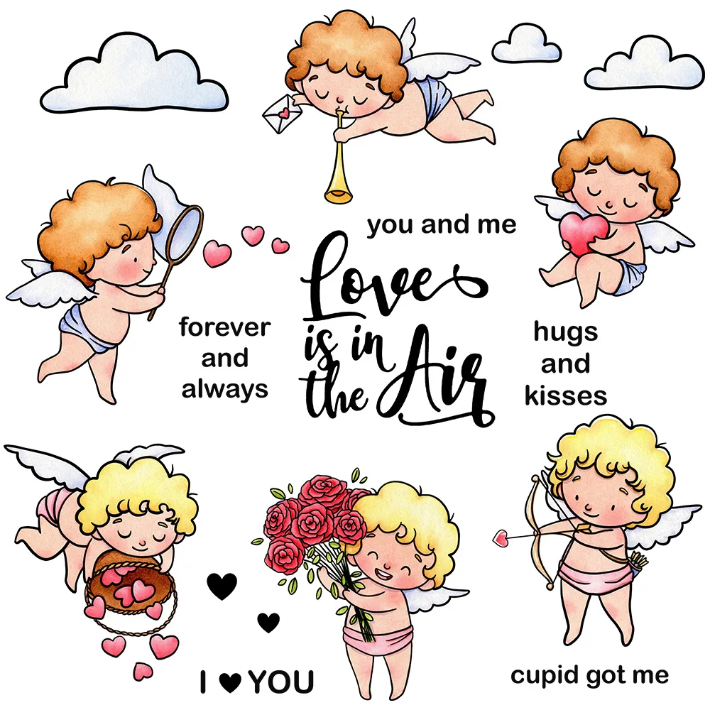 Mangocraft Cute Love God Cupid Metal Cutting Dies Clear Stamps For Cards Valentine's Day Gifts DIY Scrapbooking Cut Dies Stamps
