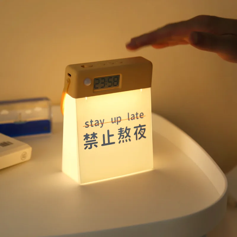 

LED Night Light Sensor Control Cute Calendar Human Induction lamp with Clock For Kids Bedroom USB Rechargeable Silicone Lamp