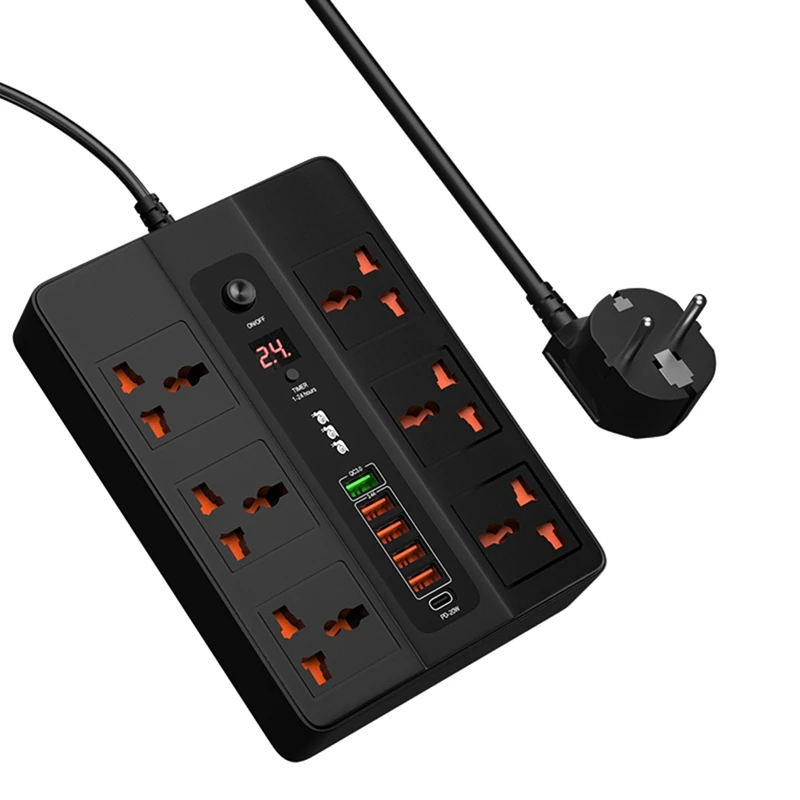

RISE-6 Ports 20W PD QC3.0 USB Fast Charger Quick Charge Station Adapter 3000W 6 AC Outlets Power Strip