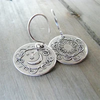 boho vintage simple silver color moon and sun drop earrings women wedding party drop earrings fashion jewelry gifts for her
