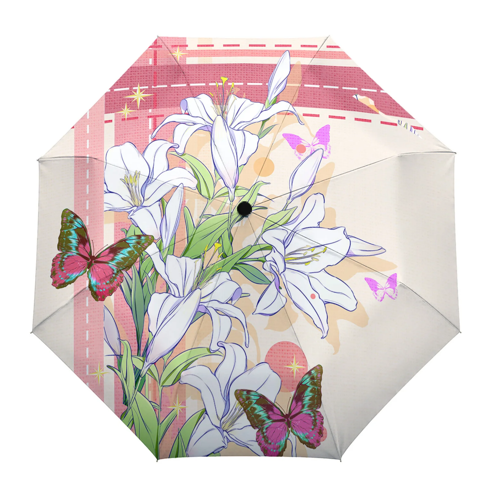 

Flower Butterfly Artistic Lily Parasol Umbrella for Outdoor Automatic Eight Strands Rain Umbrella Adults Female Shade Umbrellas