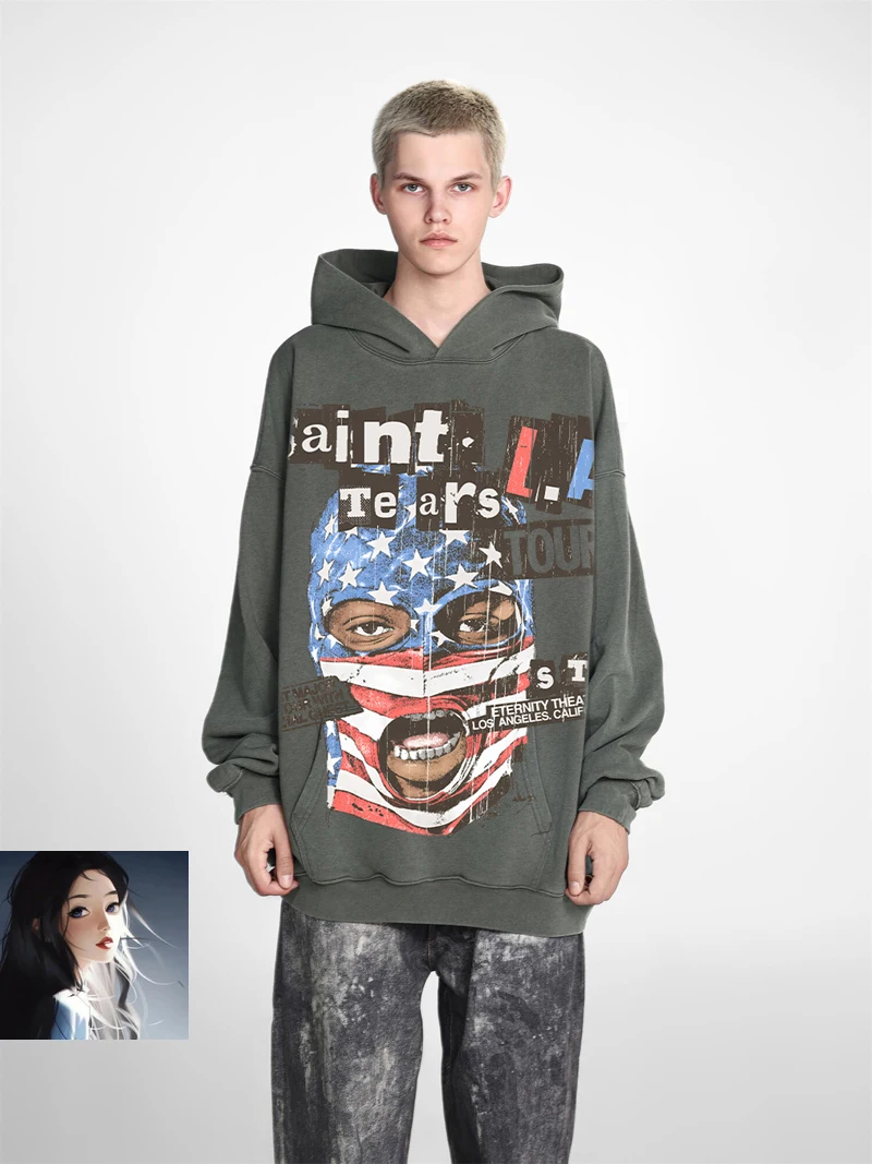 Мужская маска с принтом флага SAINT Tears толстовка из потертой махровой ткани