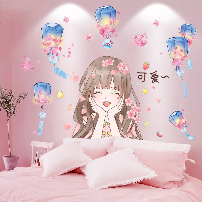 

[SHIJUEHEZI] Kong Ming Lantern Wall Stickers DIY Cartoon Girl Mural Decals for Kids Room Kindergarten Nursery Home Decoration