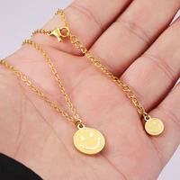 wholesale 5 pcs lots new fashion european mirror stainless steel necklace round smile smiling face pendant necklaces for women