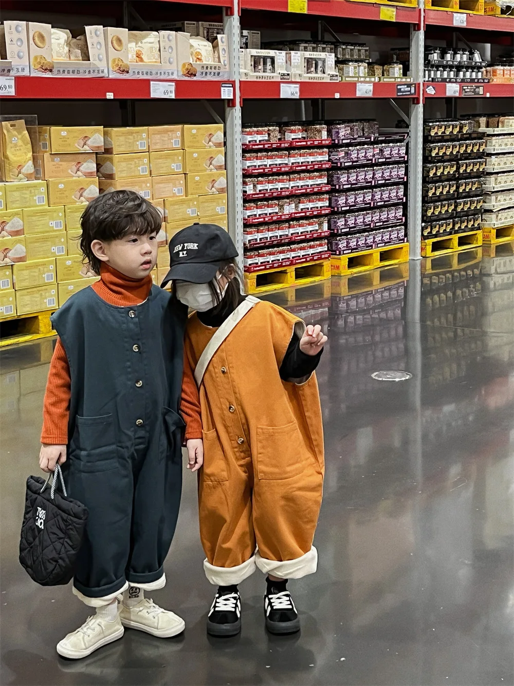 

Children Clothing 2022 Spring Autumn Korean Style Retro with Velvet and Thick Overalls Boys and Girls Children Casual Pants