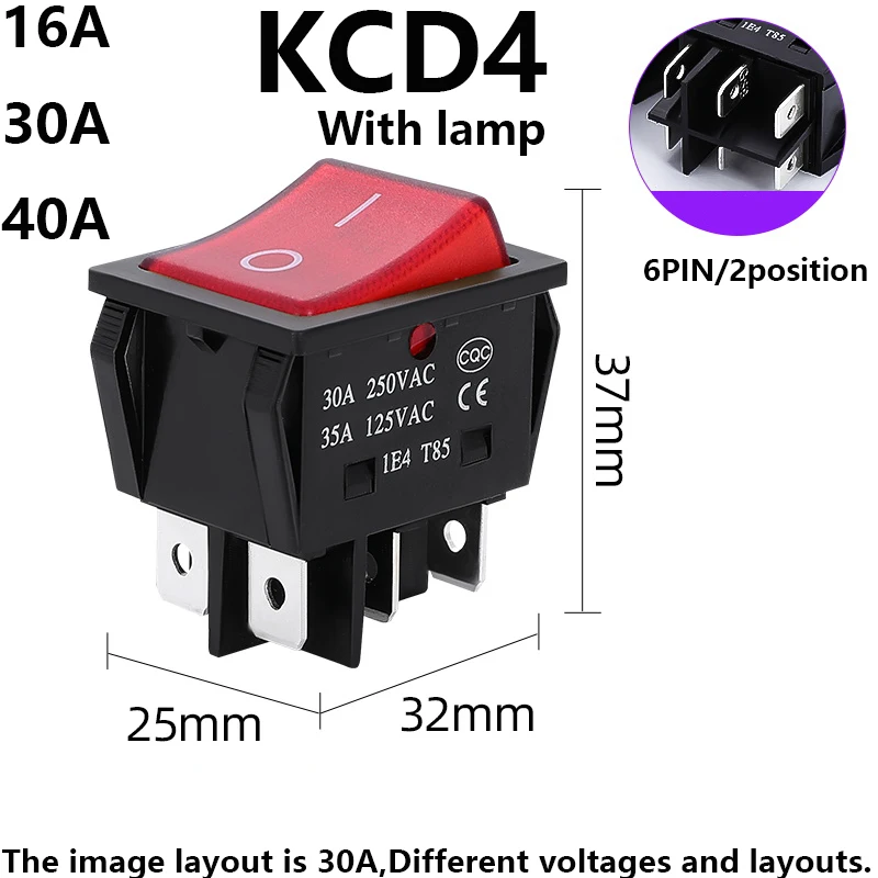 

Переключатели кнопки питания KCD4, пластик, 30/35A 250/125 В переменного тока, 50 шт.