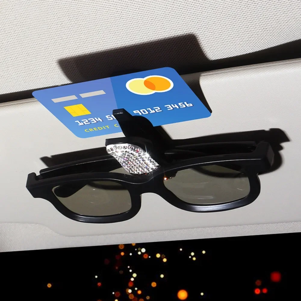 

Sun Visor Mount Sunglasses Clip Holder Rhinestone Bracket Portable Sunglasses Car Crystal Clip Decoration Accessories
