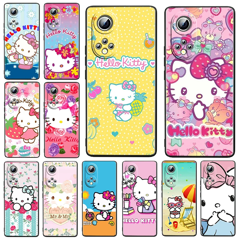 

Cartoon Hello Kitty Gift For Honor 60 50 30 20 20S Pro Plus 5G Magic3 Play5 5T Lite Soft Silicone Black Phone Case Fundas Cover