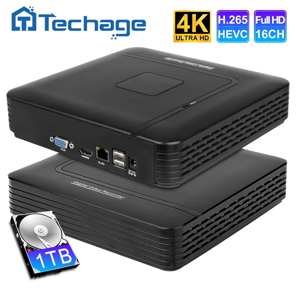 

Techage 16-канальный сетевой видеорегистратор NVR H.265 Ultra HD