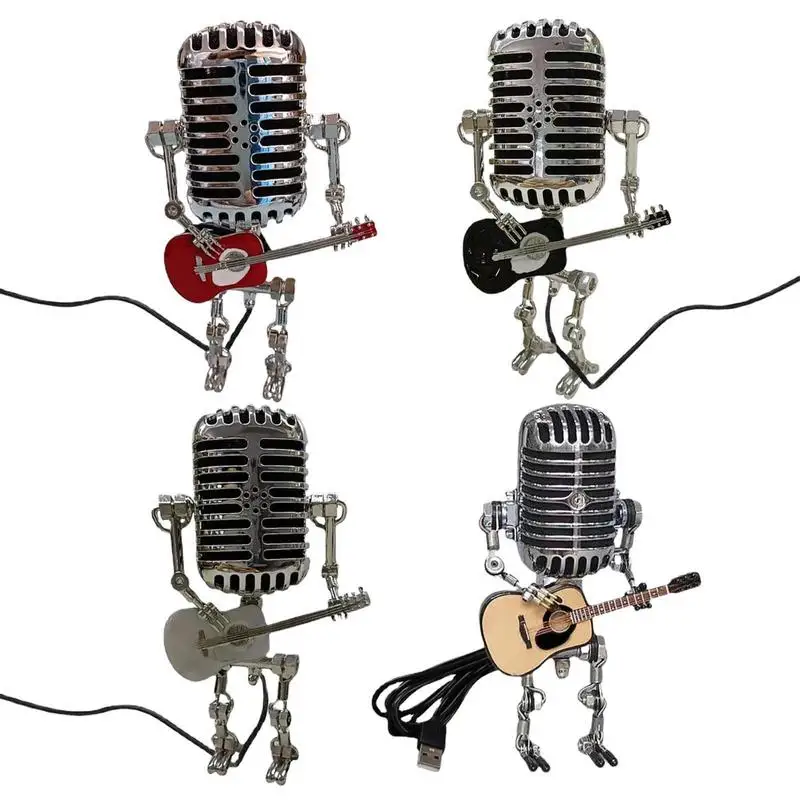 

Steampunk Table Lamp Standable Vintage Microphone Guitar Robot Table Lamp LED Bulbs Durable Home Desktop Decoration for Hotel