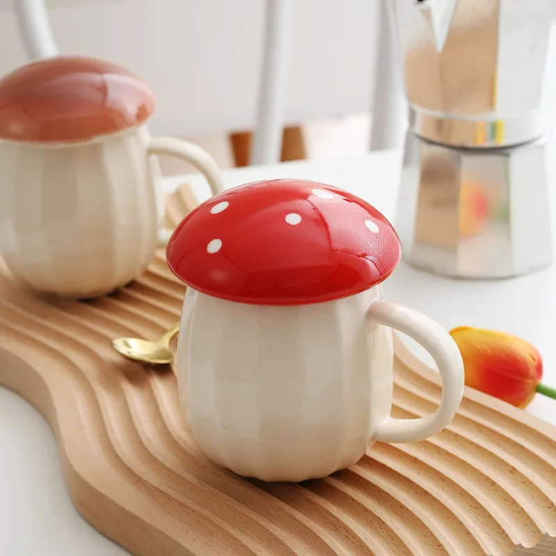 

Cute Mushroom Mugs with Lid Home Ceramic Water Cups Creative Milk Coffee Cup Cartoon Tea Cup Drinkware Tableware Gift for Friend