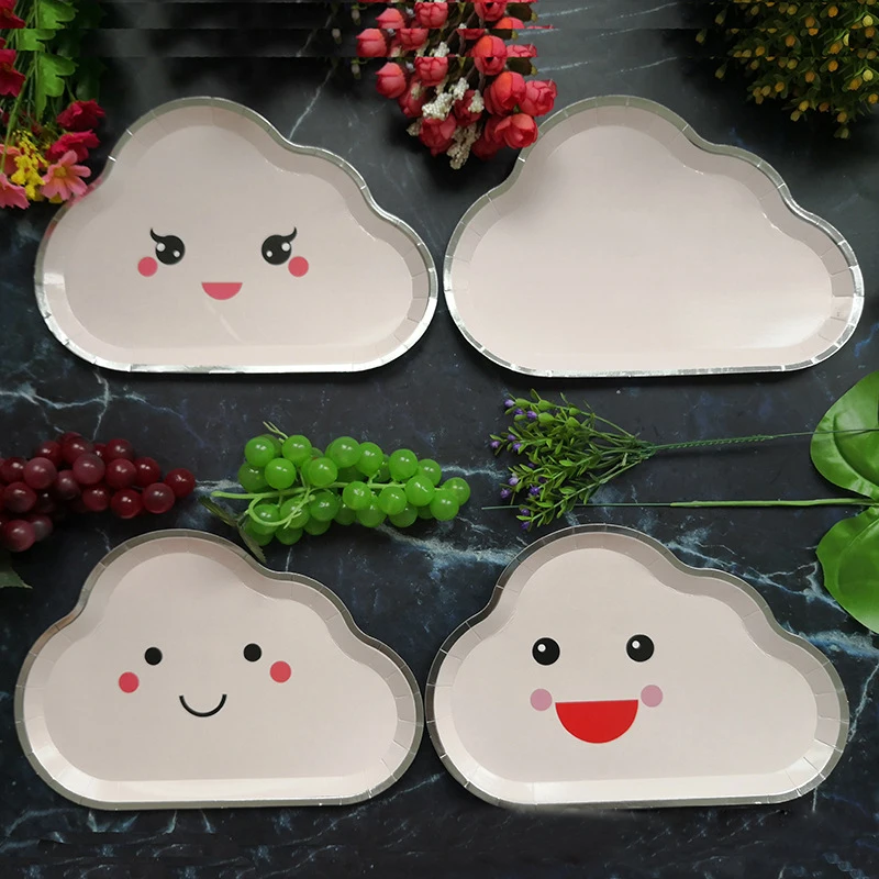 

Birthday Party Decorations Disposable Dinner Plate 8Pcs Cute Pink Smiley Rainbow Clouds Paper Plates Wedding Party Decorations