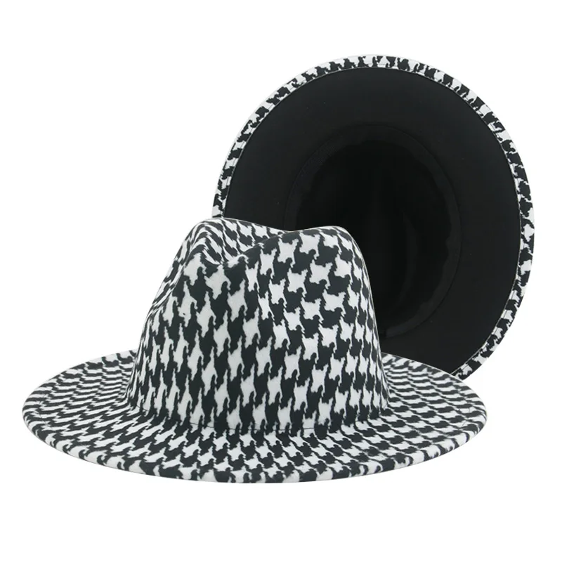 шапка женская шляпа Женские фетровые шляпы в клетку с рисунком гусиные лапки |
