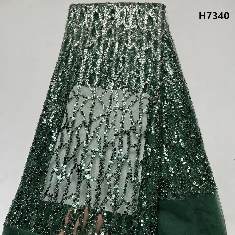 

Нигерийская кружевная ткань из тюля для свадебной вечеринки, сетка из бисера с блестками, африканская кружевная ткань, высокое качество, 5 ярдов, H7340, новейшая