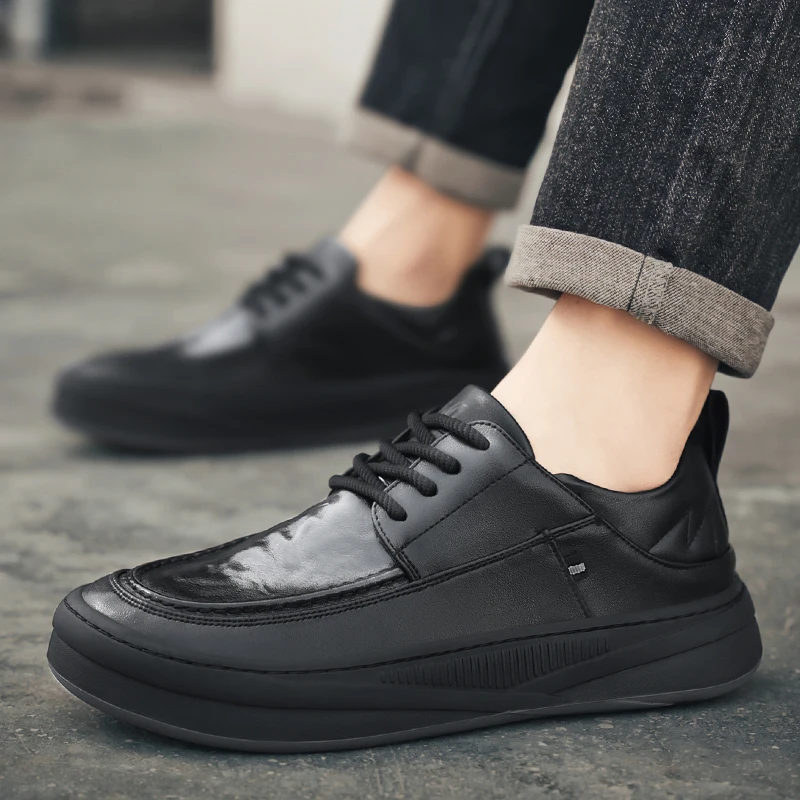 Мужская кожаная обувь повседневные кроссовки на плоской подошве универсальная