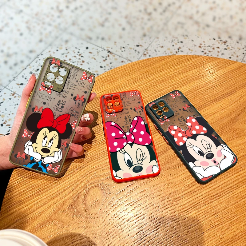 

Cute Minnie Mouse Love For OPPO Reno7 6 Z 5 Find X2 Pro Plus A94 A74 A72 A53 A54 A93 A9 2020 Frosted Translucent Phone Case