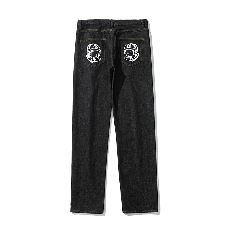 High Street Oversize Casual Denim Trousers Harajuku Washed Hip Hop Jean Pants Dog Print Straight Loose Jeans Mens Retro